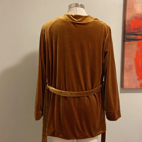 Nordstrom Ochre Velvet Cardigan with Belt & Pockets size L - Picture 4 of 11